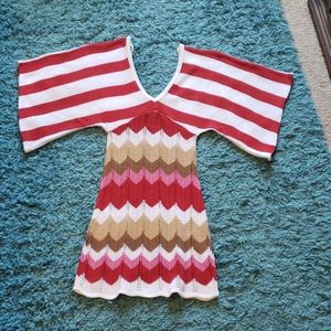 Juniors Striped V Neck Knit Top Shirt Sz M